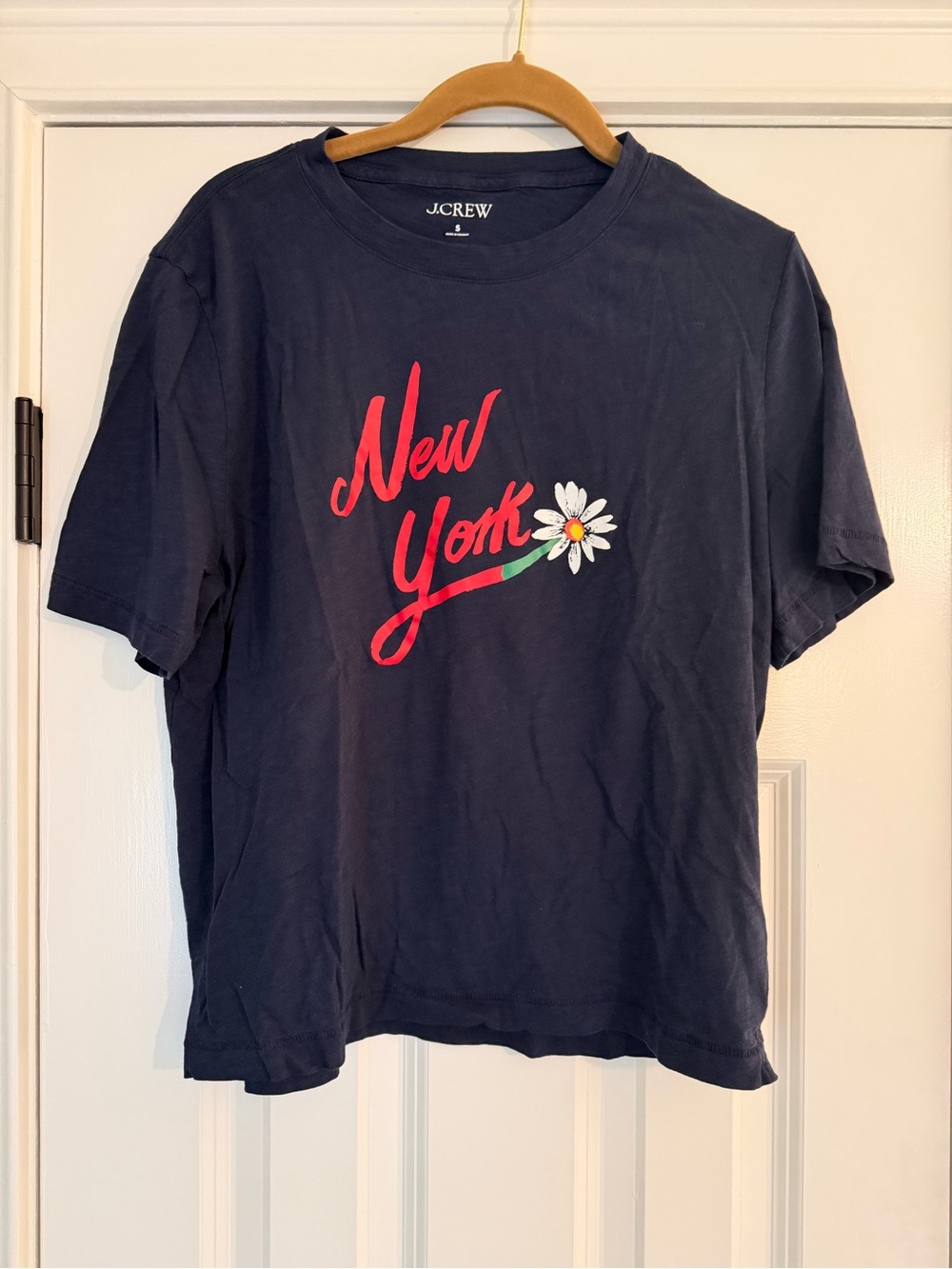 J. Crew Navy Tee Shirt with Red 'New York' & White Daisy Size Small